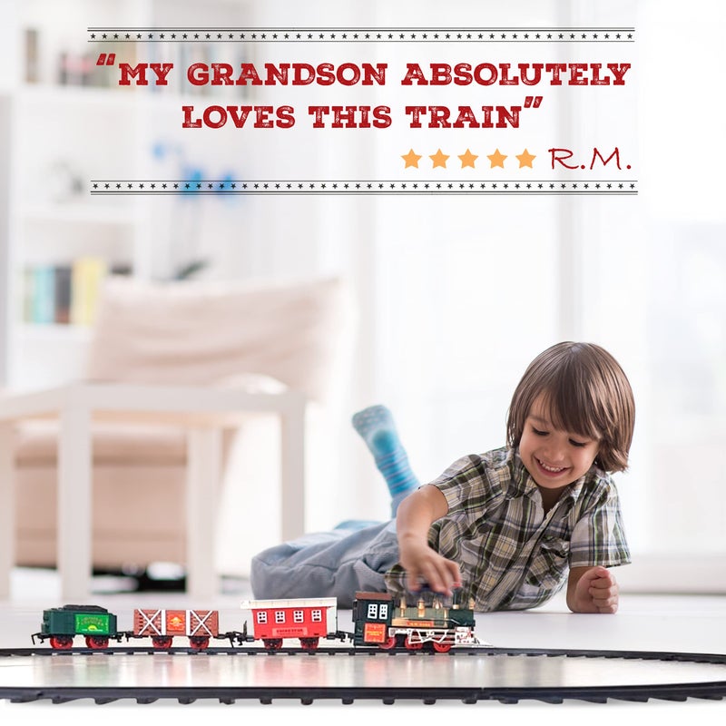 Atlasonix Electric Train Set for Kids Ages 4-8 | Train Set for Kids Ages 4-8 | Battery Powered Trains Sets with Lights & Sounds, Steam Locomotive Engine, Horses & Tracks - Classic Railway Toy Gift - Image 2